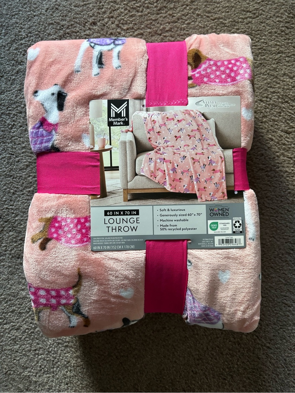 Member's Mark Pink Dog Pattern Lounge Throw